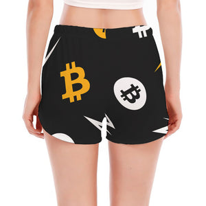 Bitcoin Symbol Pattern Print Women's Split Running Shorts