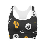 Bitcoin Symbol Pattern Print Women's Sports Bra