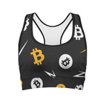 Bitcoin Symbol Pattern Print Women's Sports Bra