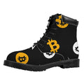 Bitcoin Symbol Pattern Print Padded Collar Lace Up Boots