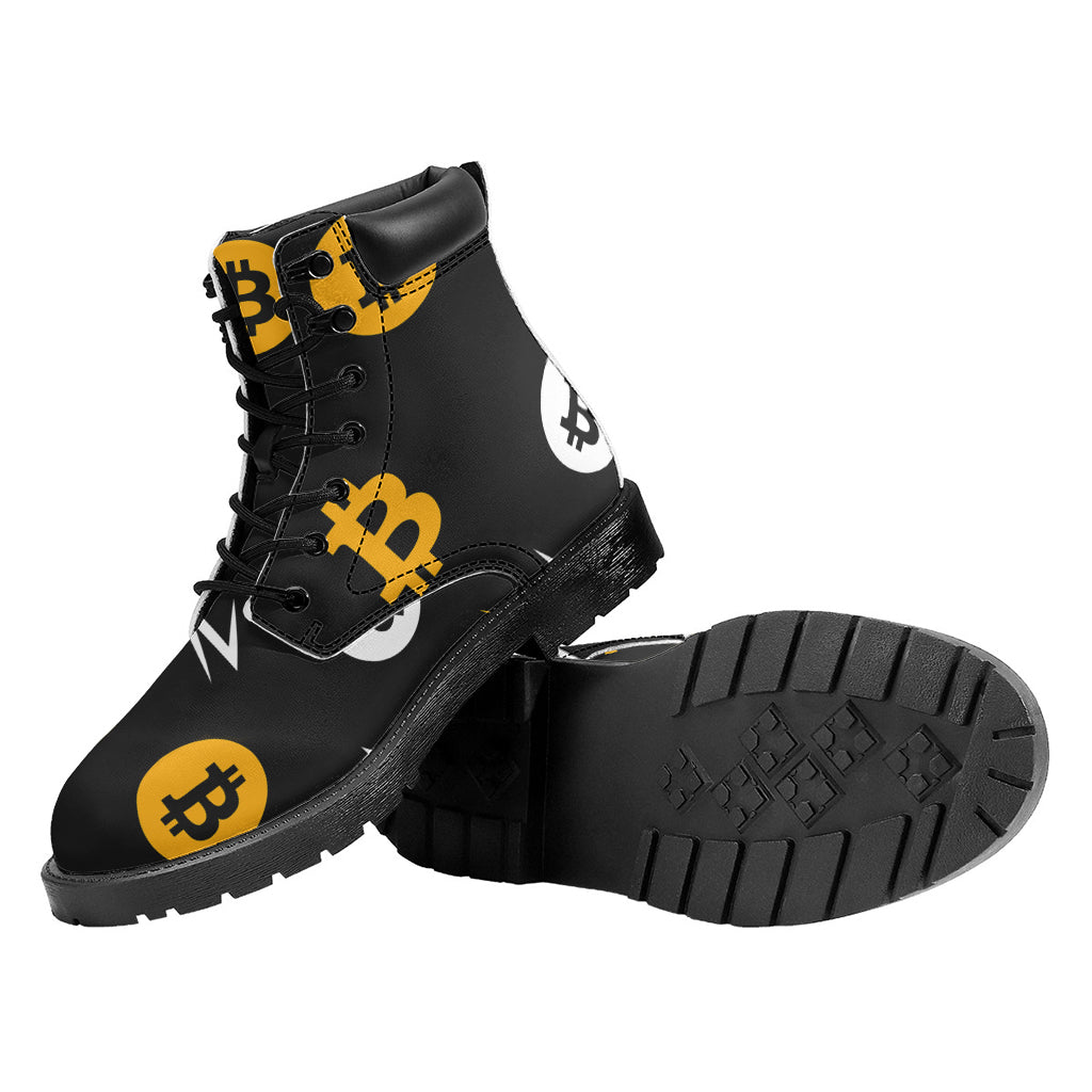 Bitcoin Symbol Pattern Print Work Boots