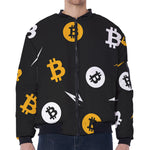 Bitcoin Symbol Pattern Print Zip Sleeve Bomber Jacket