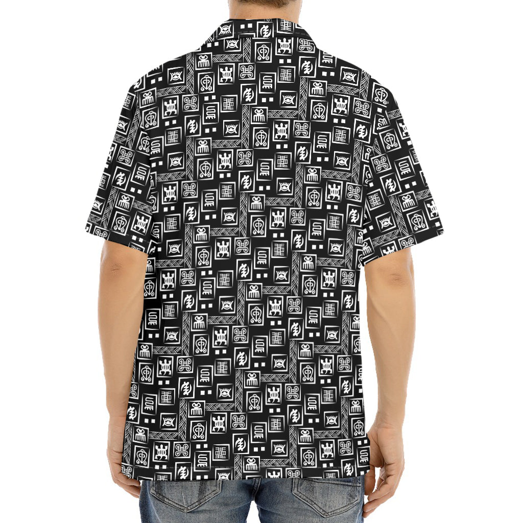 Black Adinkra Symbols Pattern Print Aloha Shirt