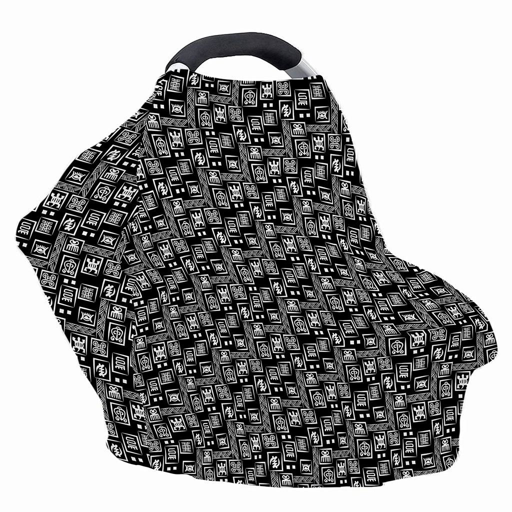 Black Adinkra Symbols Pattern Print Baby Seat Cover