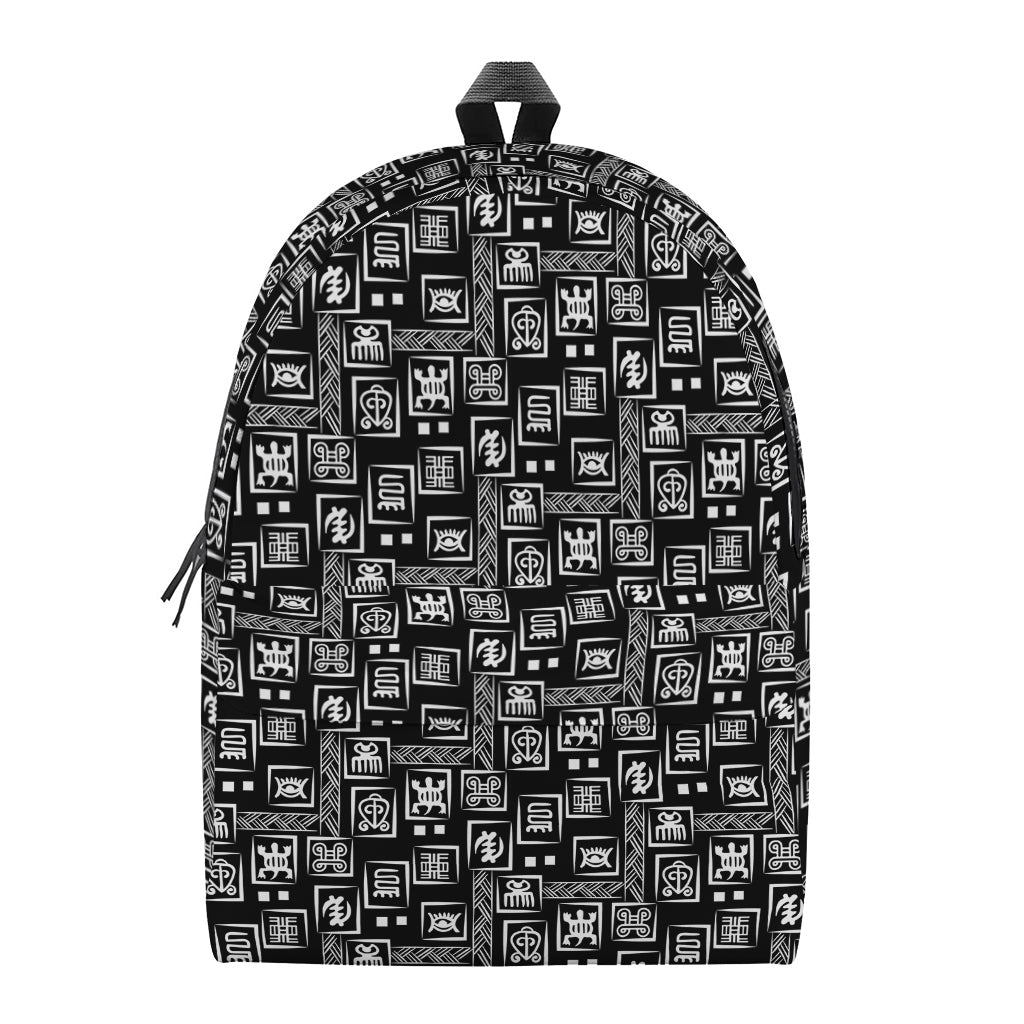 Black Adinkra Symbols Pattern Print Backpack