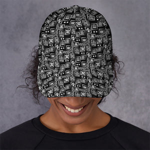 Black Adinkra Symbols Pattern Print Baseball Cap