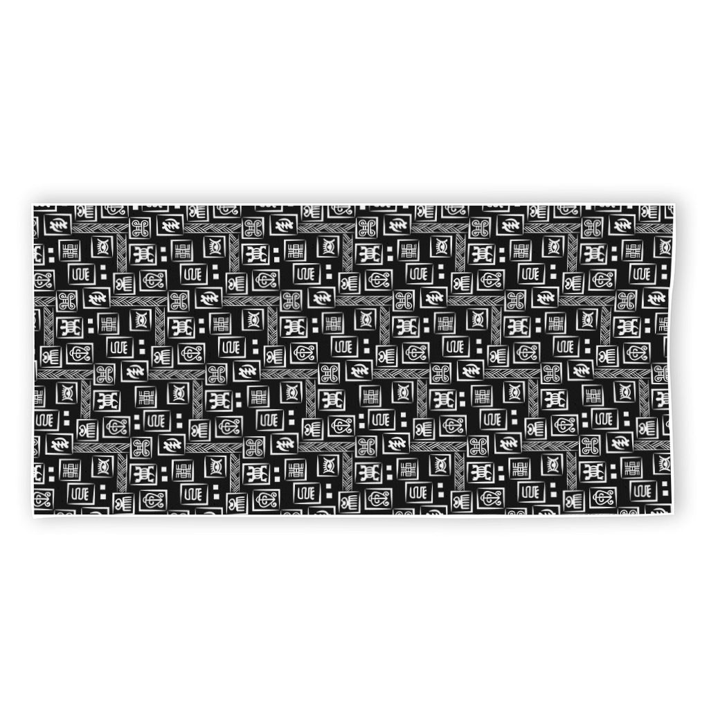 Black Adinkra Symbols Pattern Print Beach Towel