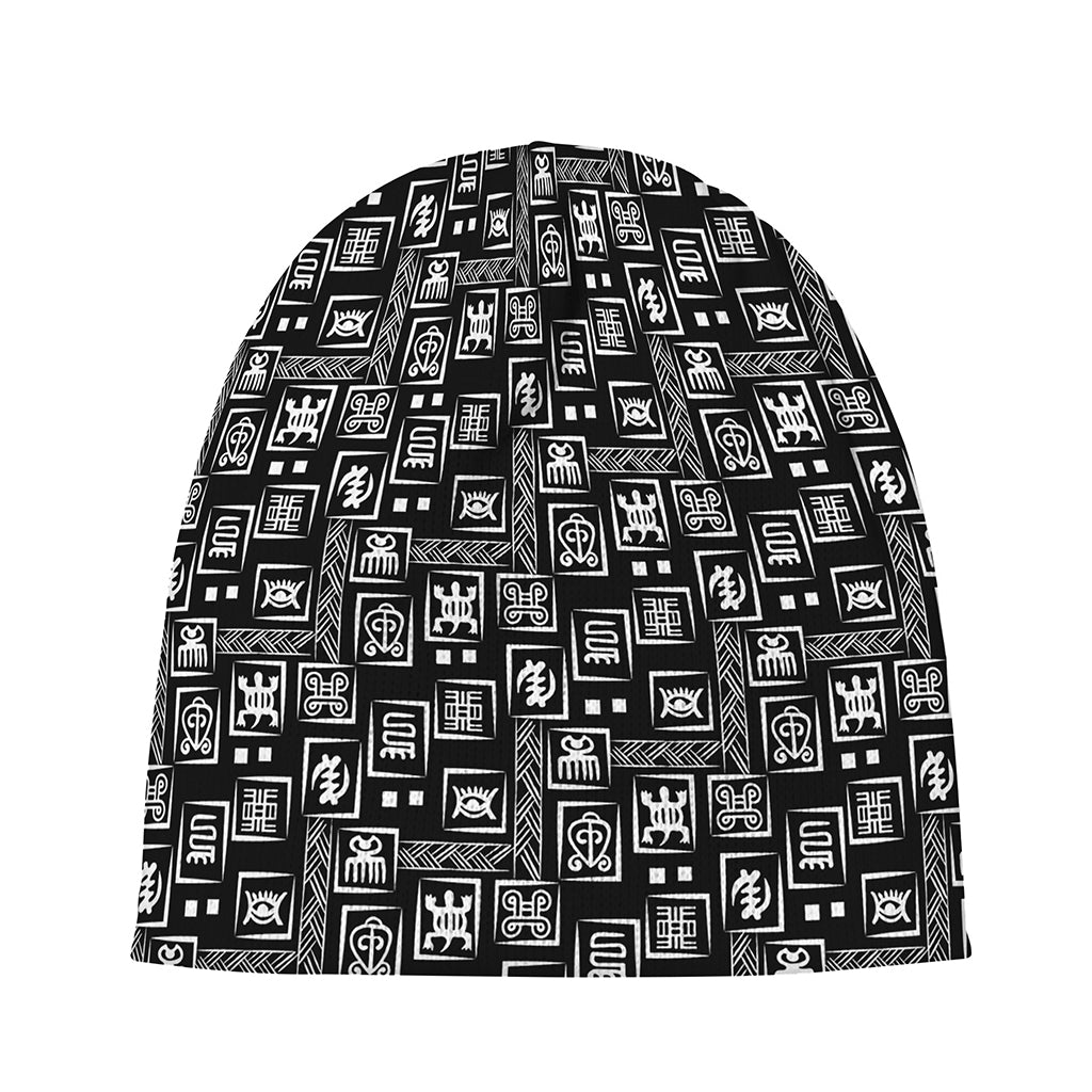 Black Adinkra Symbols Pattern Print Beanie