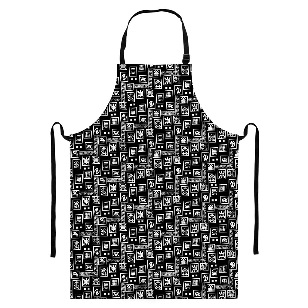 Black Adinkra Symbols Pattern Print Bib Apron With Pocket
