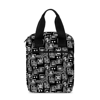 Black Adinkra Symbols Pattern Print Bible Tote Bag