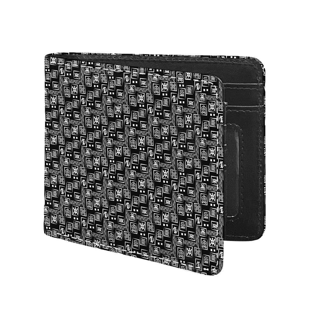 Black Adinkra Symbols Pattern Print Bifold Wallet