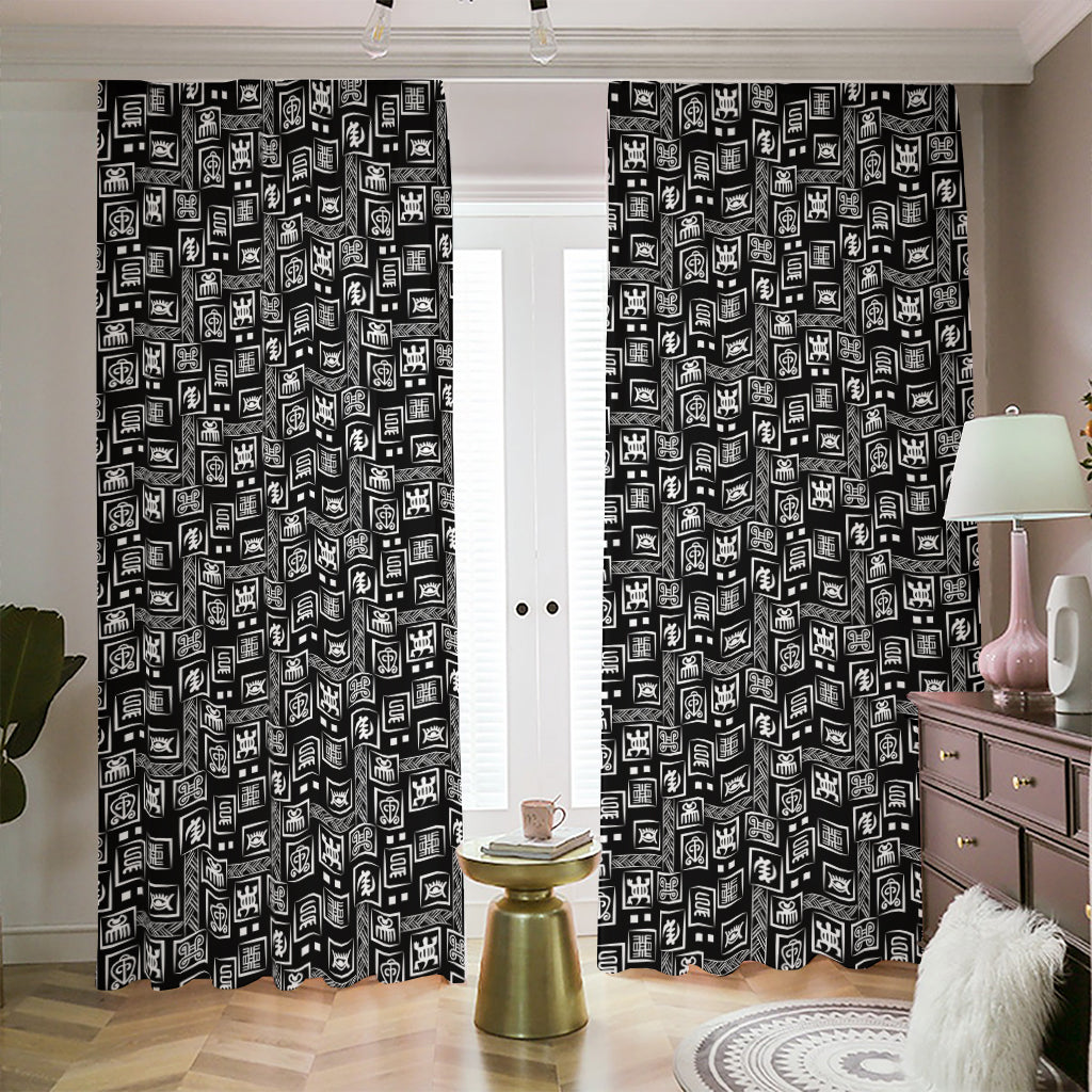 Black Adinkra Symbols Pattern Print Blackout Pencil Pleat Curtains