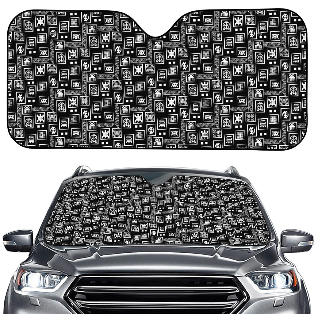 Black Adinkra Symbols Pattern Print Car Windshield Sun Shade