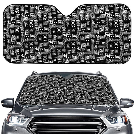 Black Adinkra Symbols Pattern Print Car Windshield Sun Shade
