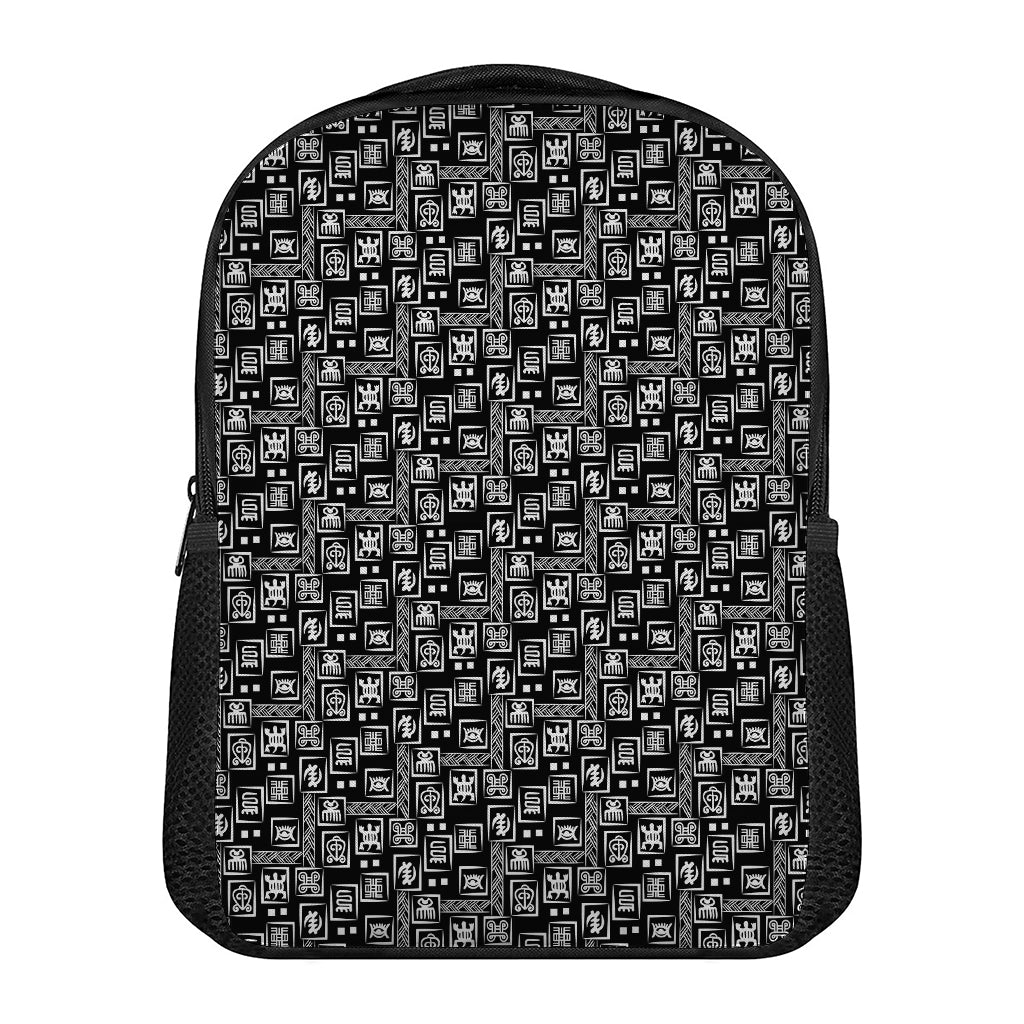 Black Adinkra Symbols Pattern Print Casual Backpack