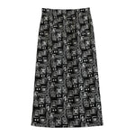 Black Adinkra Symbols Pattern Print Cotton Front Slit Maxi Skirt