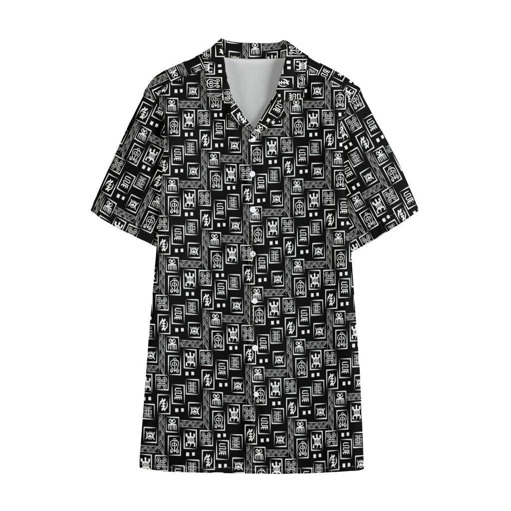 Black Adinkra Symbols Pattern Print Cotton Hawaiian Shirt
