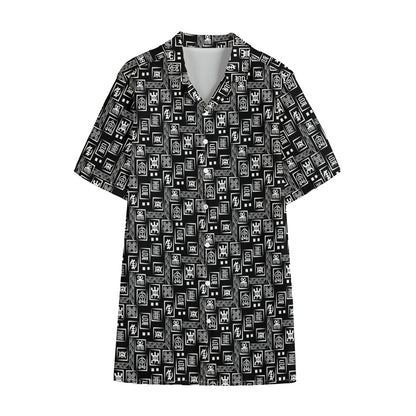 Black Adinkra Symbols Pattern Print Cotton Hawaiian Shirt