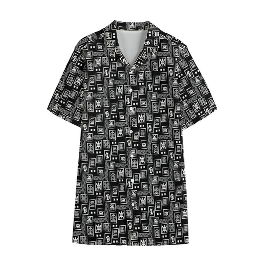 Black Adinkra Symbols Pattern Print Cotton Hawaiian Shirt