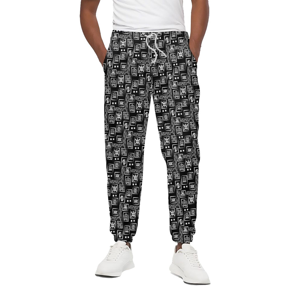 Black Adinkra Symbols Pattern Print Cotton Pants