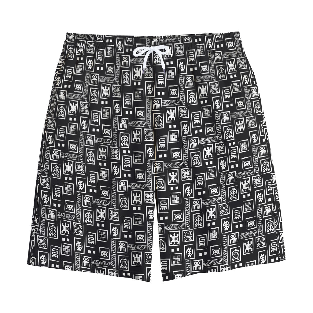 Black Adinkra Symbols Pattern Print Cotton Shorts