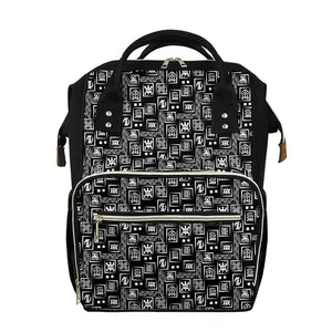 Black Adinkra Symbols Pattern Print Diaper Bag