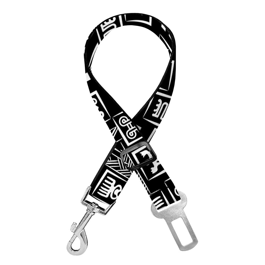 Black Adinkra Symbols Pattern Print Dog Seat Belt