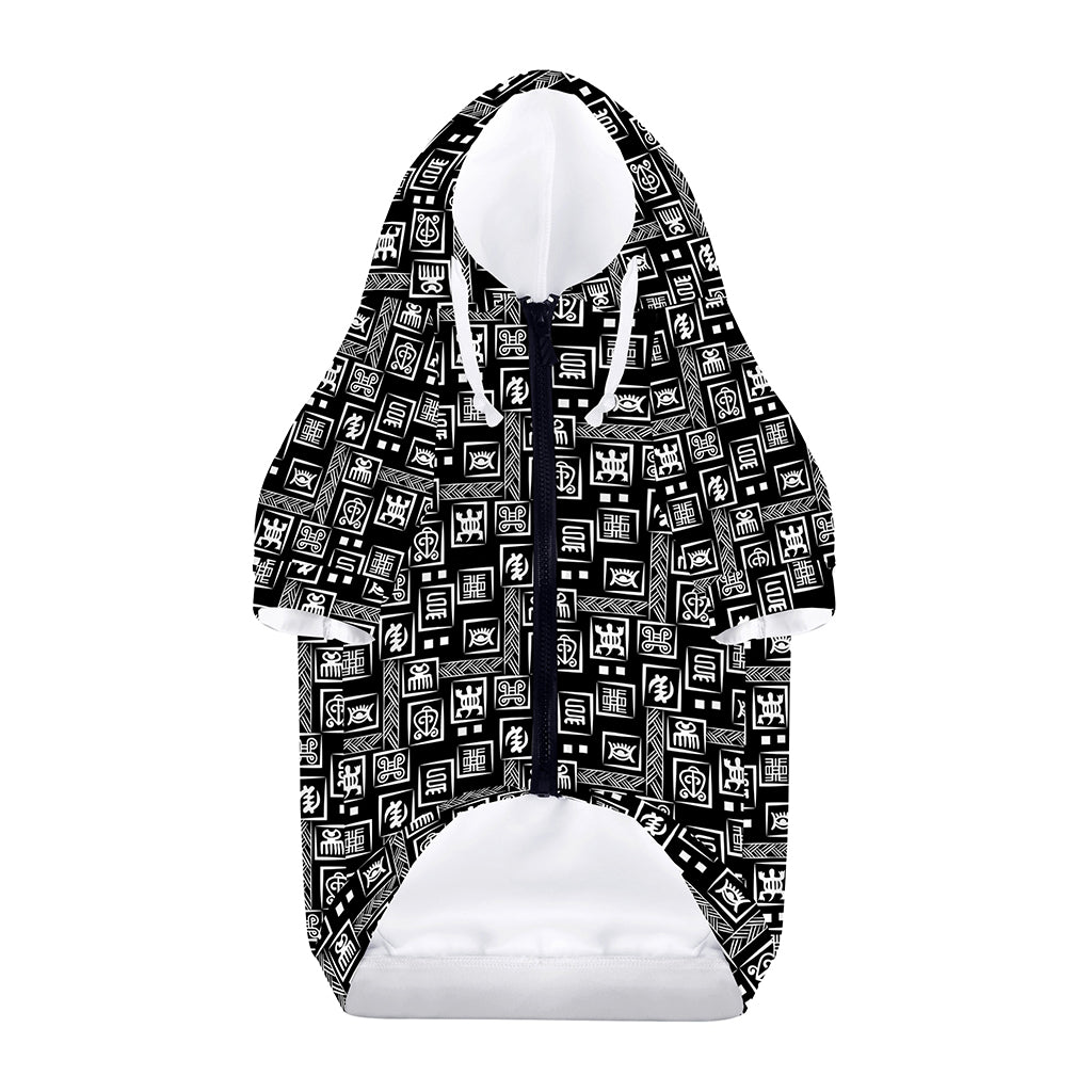 Black Adinkra Symbols Pattern Print Dog Zip Up Hoodie
