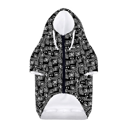 Black Adinkra Symbols Pattern Print Dog Zip Up Hoodie