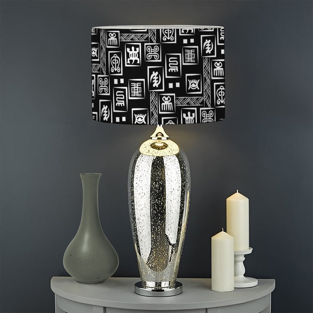 Black Adinkra Symbols Pattern Print Drum Lamp Shade
