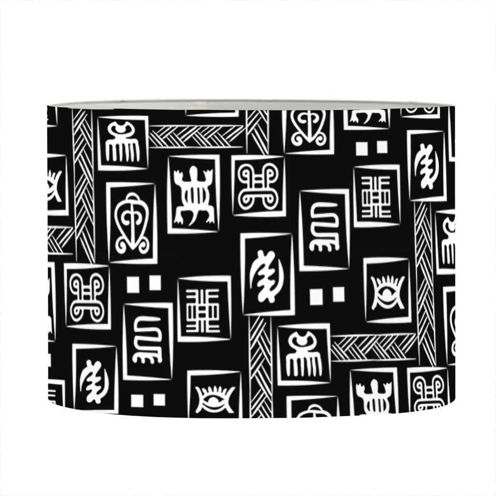 Black Adinkra Symbols Pattern Print Drum Lamp Shade