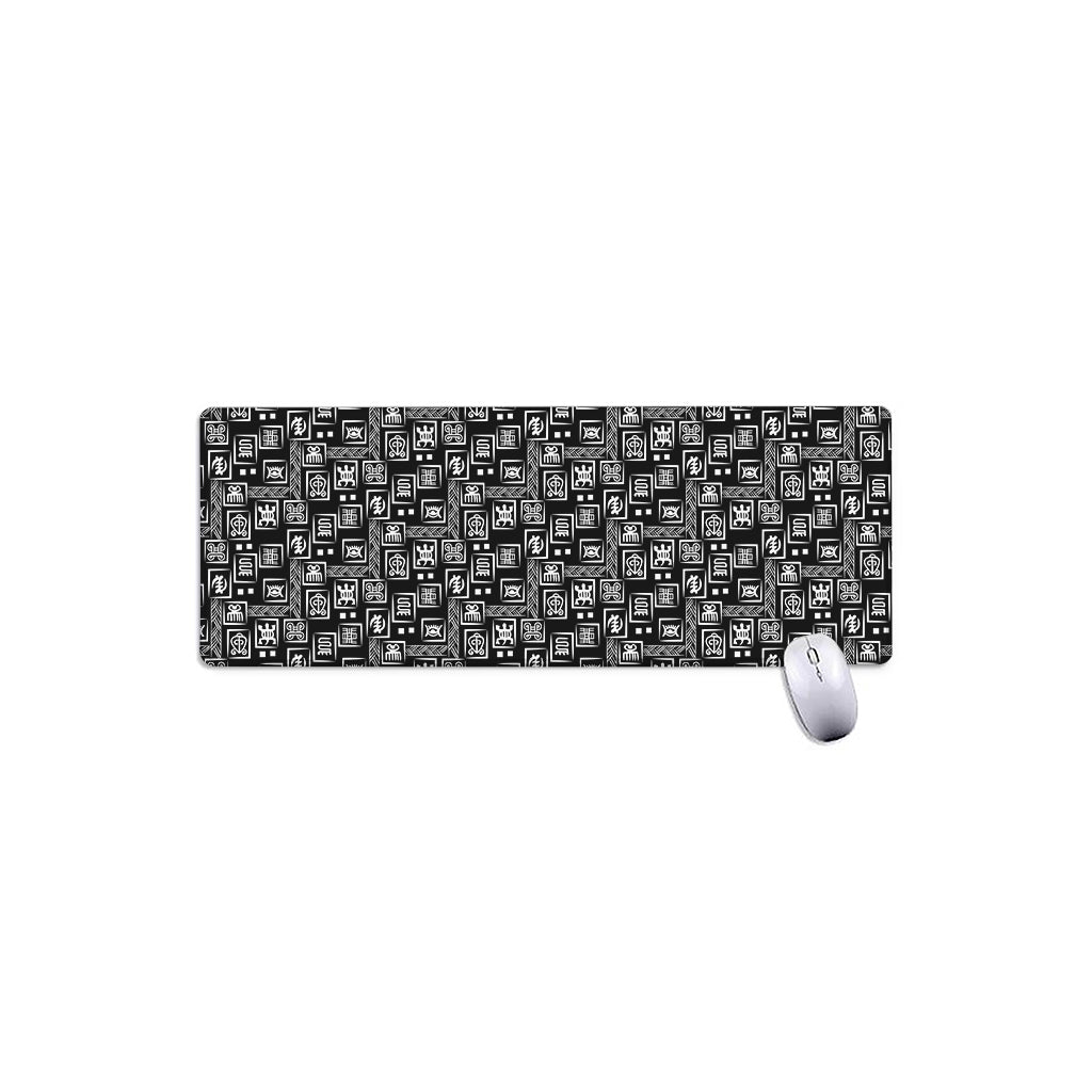 Black Adinkra Symbols Pattern Print Extended Mouse Pad