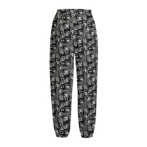 Black Adinkra Symbols Pattern Print Fleece Lined Knit Pants