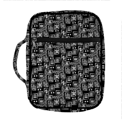 Black Adinkra Symbols Pattern Print Front Pocket Bible Bag