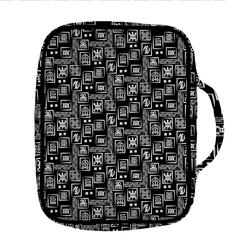 Black Adinkra Symbols Pattern Print Front Pocket Bible Bag