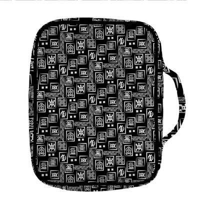 Black Adinkra Symbols Pattern Print Front Pocket Bible Bag