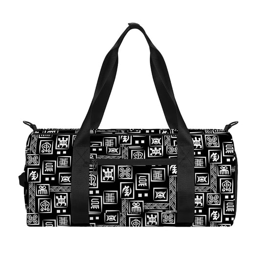Black Adinkra Symbols Pattern Print Gym Bag