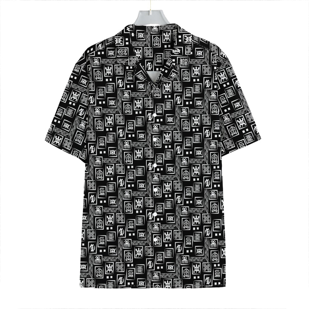 Black Adinkra Symbols Pattern Print Hawaiian Shirt