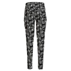 Black Adinkra Symbols Pattern Print High-Waisted Pocket Leggings