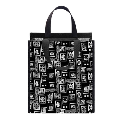 Black Adinkra Symbols Pattern Print Insulated Lunch Tote
