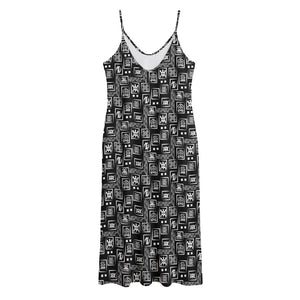 Black Adinkra Symbols Pattern Print Jersey Midi Cami Dress