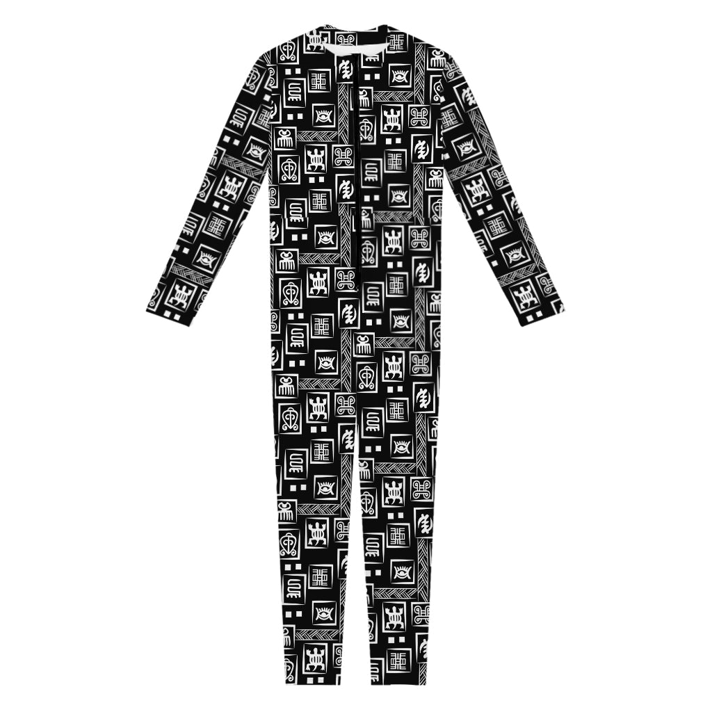 Black Adinkra Symbols Pattern Print Jumpsuit