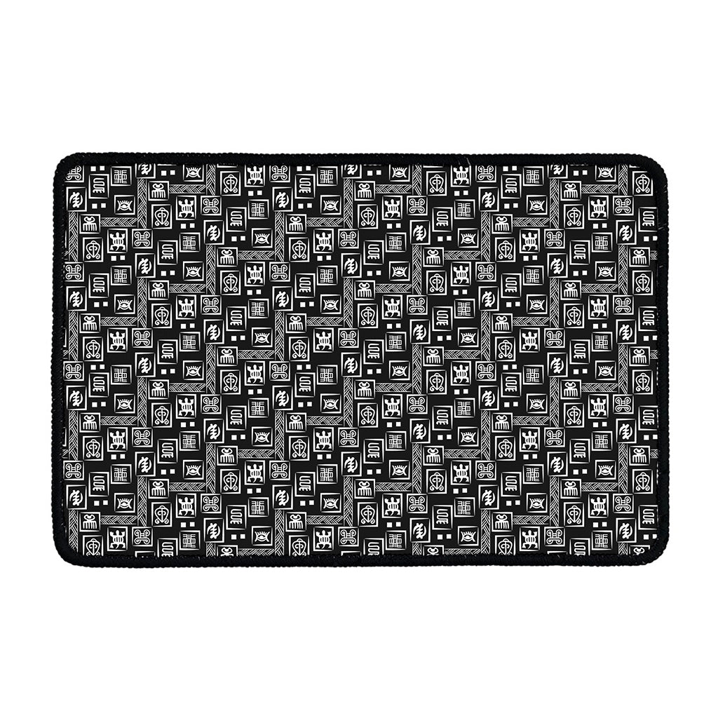 Black Adinkra Symbols Pattern Print Kitchen Mat
