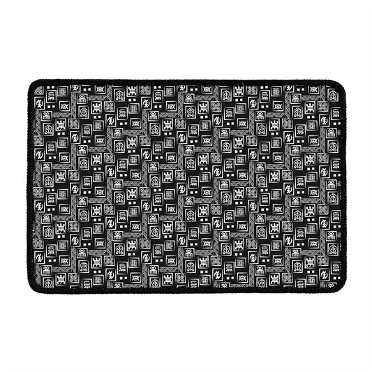 Black Adinkra Symbols Pattern Print Kitchen Mat