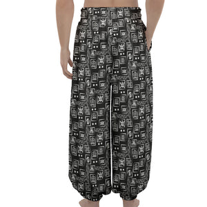 Black Adinkra Symbols Pattern Print Lantern Pants