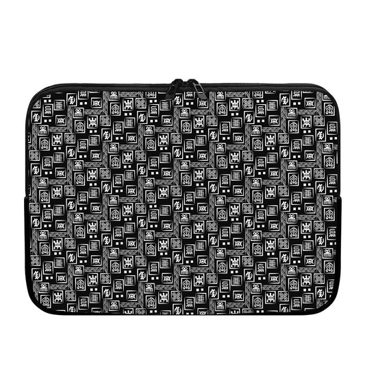 Black Adinkra Symbols Pattern Print Laptop Sleeve