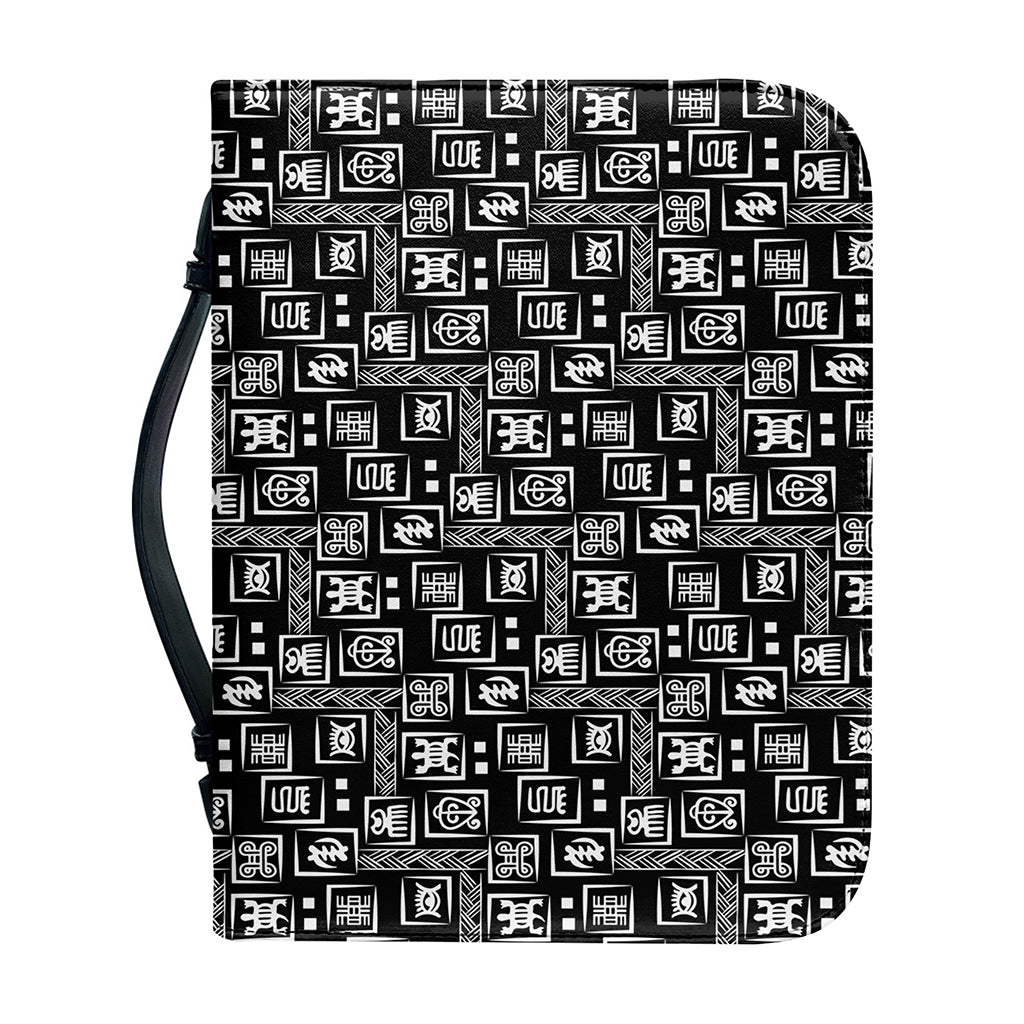 Black Adinkra Symbols Pattern Print Leather Bible Cover