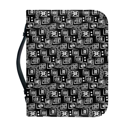 Black Adinkra Symbols Pattern Print Leather Bible Cover