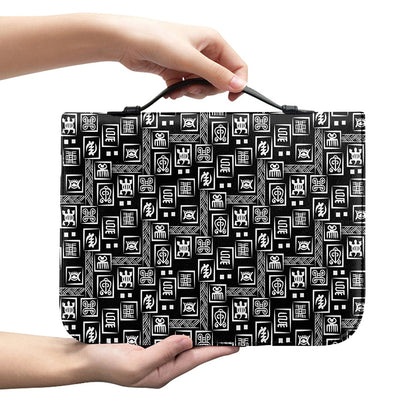 Black Adinkra Symbols Pattern Print Leather Bible Cover