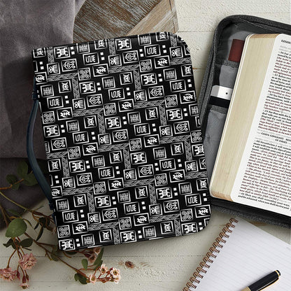 Black Adinkra Symbols Pattern Print Leather Bible Cover
